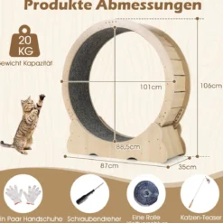 101 cm Großes Katzen-Trainingsrad Katzentretmühle mit abschließbarem Mechanismus Natur
