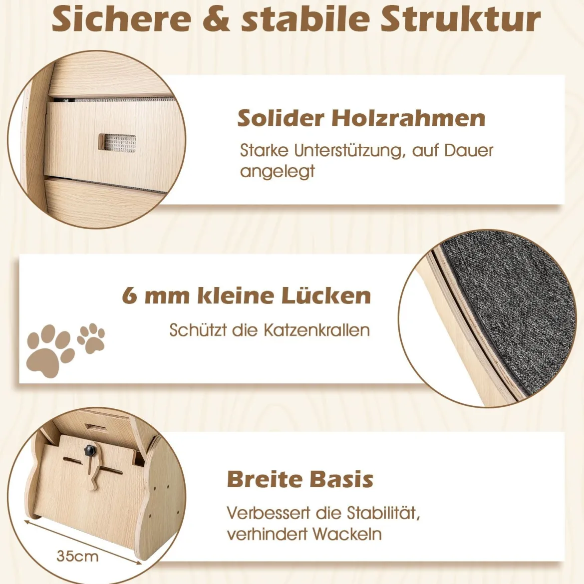 101 cm Großes Katzen-Trainingsrad Katzentretmühle mit abschließbarem Mechanismus Natur
