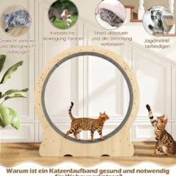 101 cm Großes Katzen-Trainingsrad Katzentretmühle mit abschließbarem Mechanismus Natur