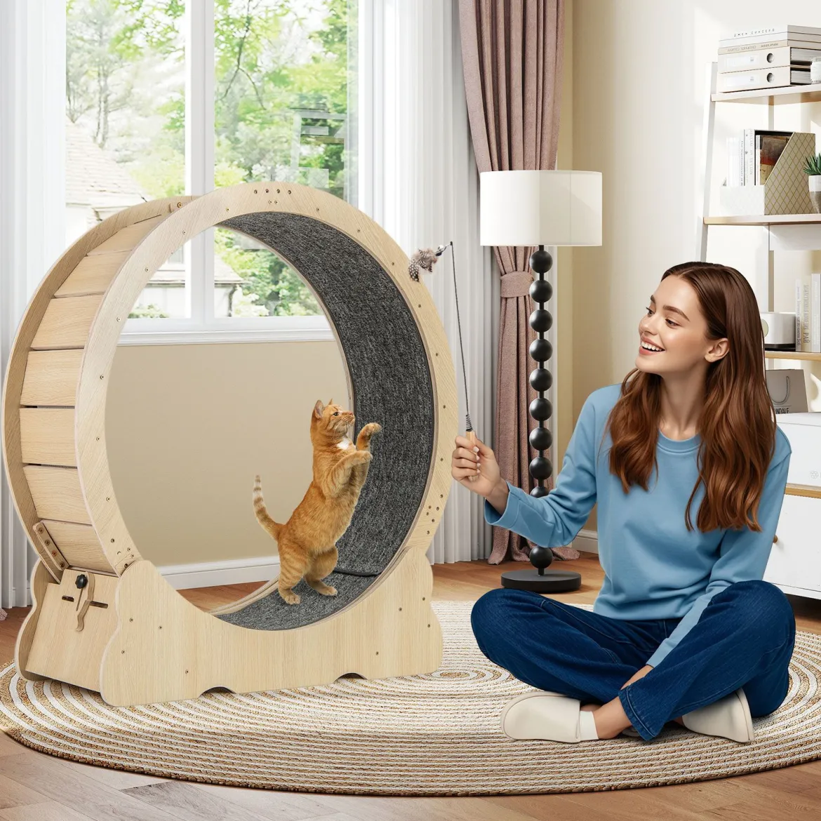 101 cm Großes Katzen-Trainingsrad Katzentretmühle mit abschließbarem Mechanismus Natur