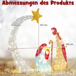151 cm große Weihnachtskrippe Krippenszene mit 140 warmweißen LED-Lichtern