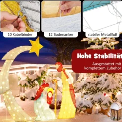 151 cm große Weihnachtskrippe Krippenszene mit 140 warmweißen LED-Lichtern