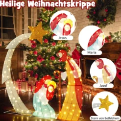 151 cm große Weihnachtskrippe Krippenszene mit 140 warmweißen LED-Lichtern