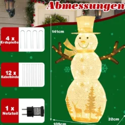 141 cm groß LED Schneemann Weihnachtsdeko mit 100 Warmweißen LED-Lichtern & Hut & Schal