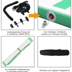 300 cm Gymnastikmatte Elektropumpe Turnmatte aufblasbar Tumbling Matte Grün