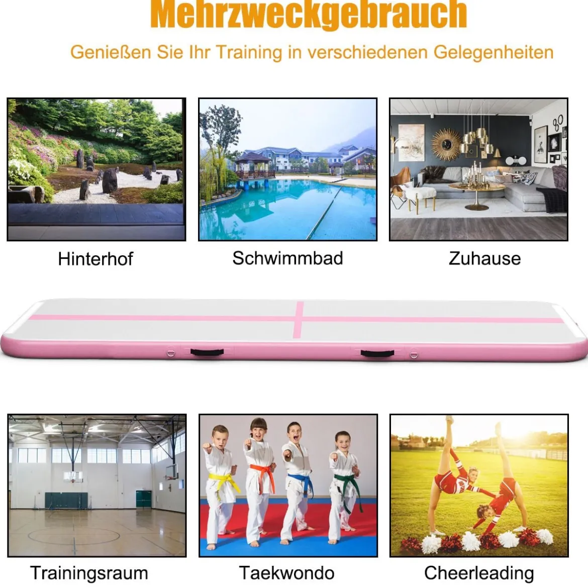 300 cm Gymnastikmatte Elektropumpe Turnmatte aufblasbar Tumbling Matte Rosa
