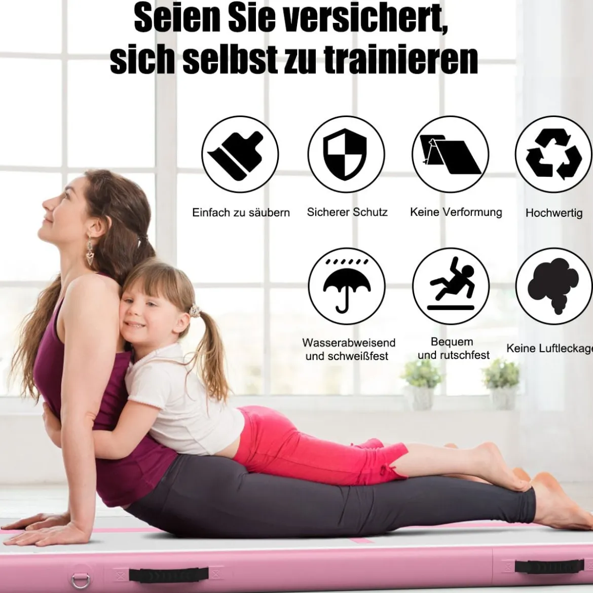 300 cm Gymnastikmatte Elektropumpe Turnmatte aufblasbar Tumbling Matte Rosa