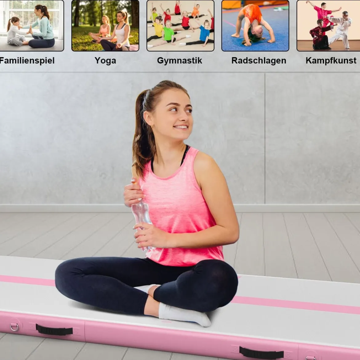 300 cm Gymnastikmatte Elektropumpe Turnmatte aufblasbar Tumbling Matte Rosa