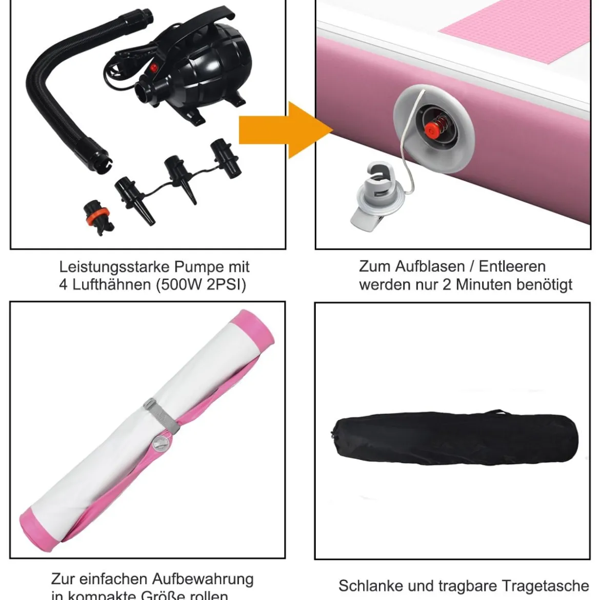 300 cm Gymnastikmatte Elektropumpe Turnmatte aufblasbar Tumbling Matte Rosa