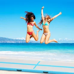 300 cm Gymnastikmatte Elektropumpe Turnmatte aufblasbar Tumbling Matte Blau
