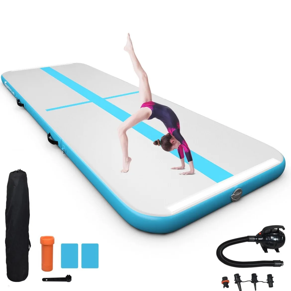 300 cm Gymnastikmatte Elektropumpe Turnmatte aufblasbar Tumbling Matte Blau
