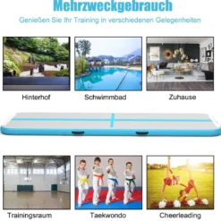 300 cm Gymnastikmatte Elektropumpe Turnmatte aufblasbar Tumbling Matte Blau