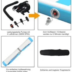 300 cm Gymnastikmatte Elektropumpe Turnmatte aufblasbar Tumbling Matte Blau
