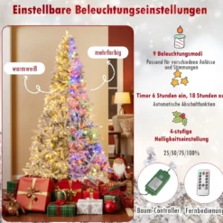 210 cm Halbkünstlicher Weihnachtsbaum Vorgeleuchtet Schnee-beflockter Weihnachtsbaum mit 852 Zweigspitzen
