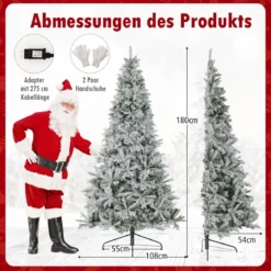 210 cm Halbkünstlicher Weihnachtsbaum Vorgeleuchtet Schnee-beflockter Weihnachtsbaum mit 852 Zweigspitzen