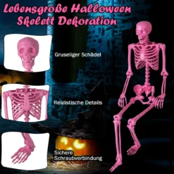 160 CM Halloween Skelett lebensgroß posierbares Skelett mit beweglichen Gelenken Halloween Dekoration Rosa