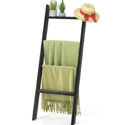 28cm Handtuchleiter mit Deckenhalterung 4-stufiger Handtuchständer Wandmontage Schwarz/Grau/Weiß