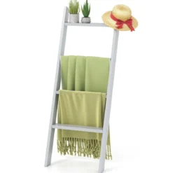 28cm Handtuchleiter mit Deckenhalterung 4-stufiger Handtuchständer Wandmontage Schwarz/Grau/Weiß