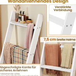 28cm Handtuchleiter mit Deckenhalterung 4-stufiger Handtuchständer Wandmontage Schwarz/Grau/Weiß