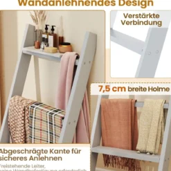 28cm Handtuchleiter mit Deckenhalterung 4-stufiger Handtuchständer Wandmontage Schwarz/Grau/Weiß