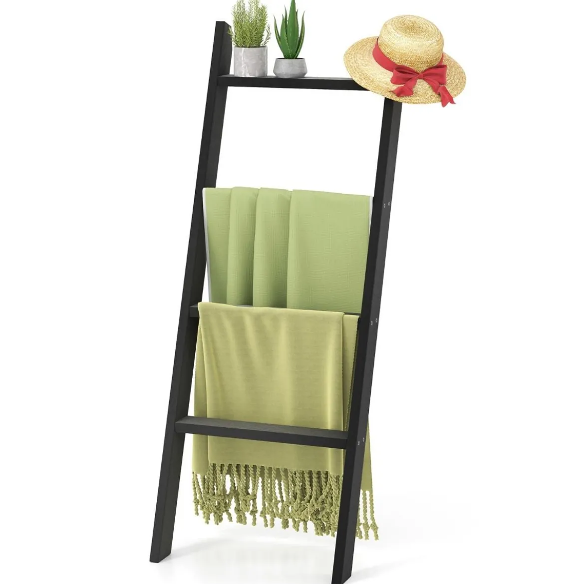 28cm Handtuchleiter mit Deckenhalterung 4-stufiger Handtuchständer Wandmontage Schwarz/Grau/Weiß