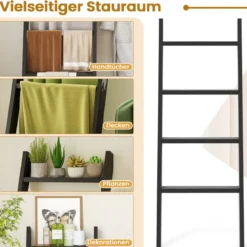 28cm Handtuchleiter mit Deckenhalterung 4-stufiger Handtuchständer Wandmontage Schwarz/Grau/Weiß