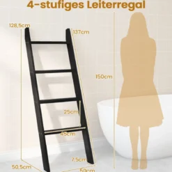 28cm Handtuchleiter mit Deckenhalterung 4-stufiger Handtuchständer Wandmontage Schwarz/Grau/Weiß