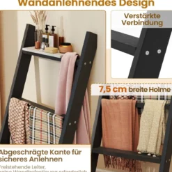 28cm Handtuchleiter mit Deckenhalterung 4-stufiger Handtuchständer Wandmontage Schwarz/Grau/Weiß