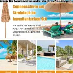 Ø205cm Hawaii Sonnenschirm Stroh Strandschirm Gartenschirm Strohschirm Terrassenschirm