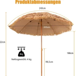 Ø205cm Hawaii Sonnenschirm Stroh Strandschirm Gartenschirm Strohschirm Terrassenschirm