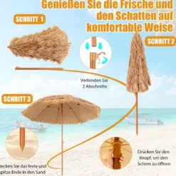 Ø205cm Hawaii Sonnenschirm Stroh Strandschirm Gartenschirm Strohschirm Terrassenschirm