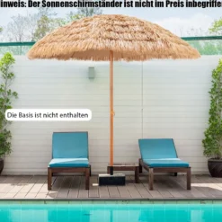 Ø205cm Hawaii Sonnenschirm Stroh Strandschirm Gartenschirm Strohschirm Terrassenschirm