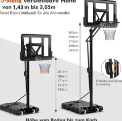 245-305 cm Höhenverstellbarer Basketballständer Tragbarer Basketballkorb mit Ständer Schwarz
