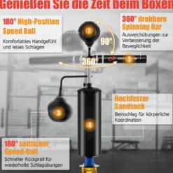 173-213 cm Höhenverstellbarer Boxsack Standboxsack 360 ° Reflexstange mit 2 Speedbällen