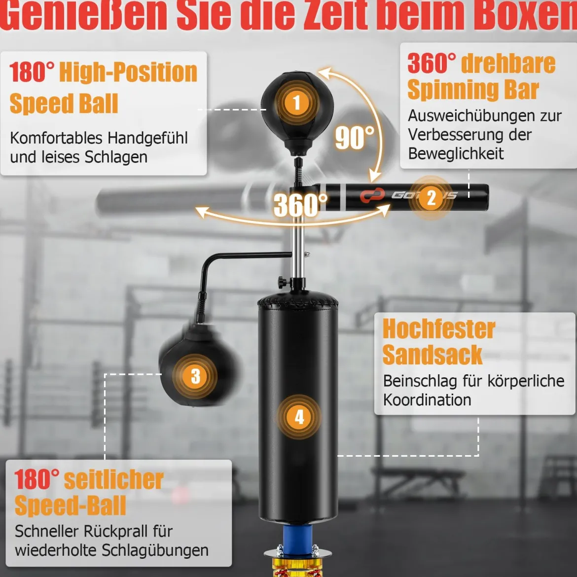 173-213 cm Höhenverstellbarer Boxsack Standboxsack 360 ° Reflexstange mit 2 Speedbällen