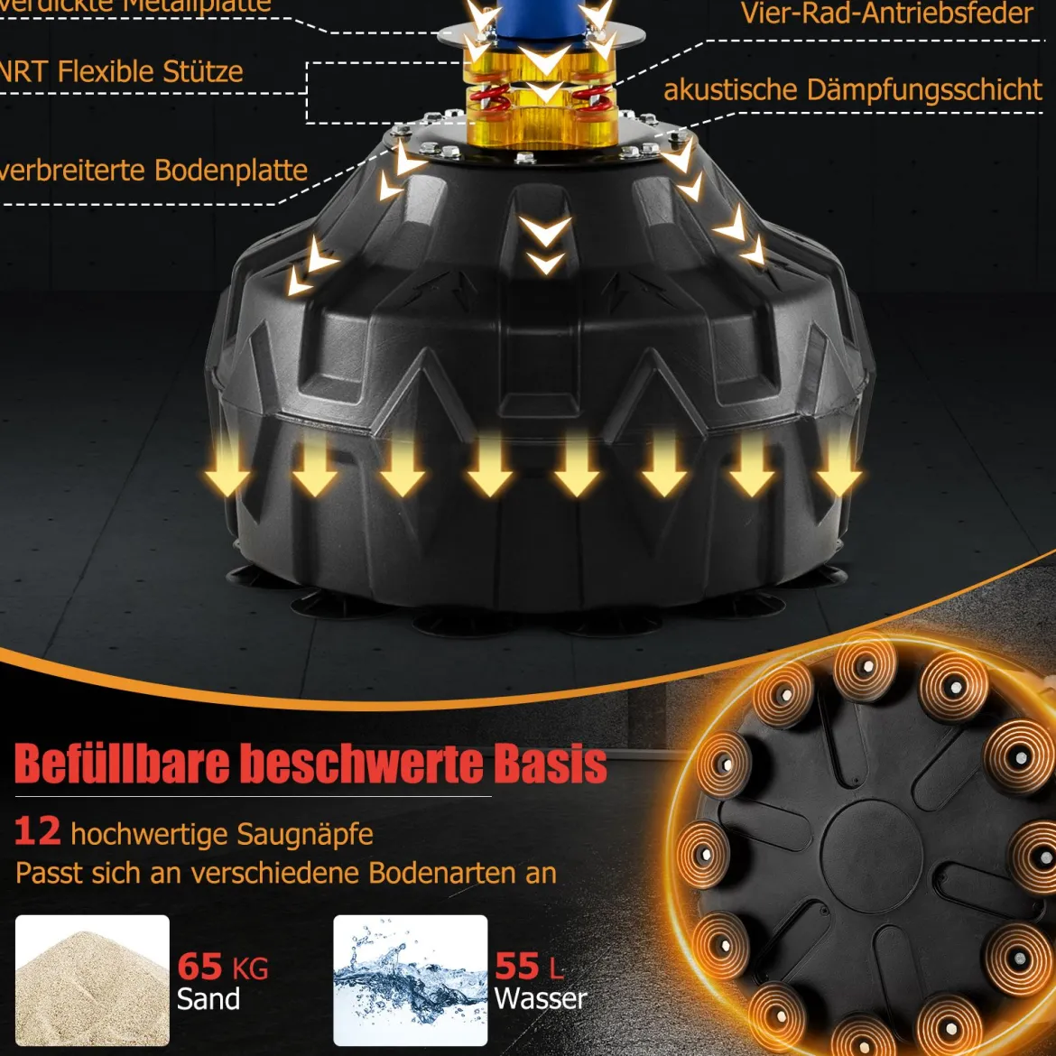 173-213 cm Höhenverstellbarer Boxsack Standboxsack 360 ° Reflexstange mit 2 Speedbällen
