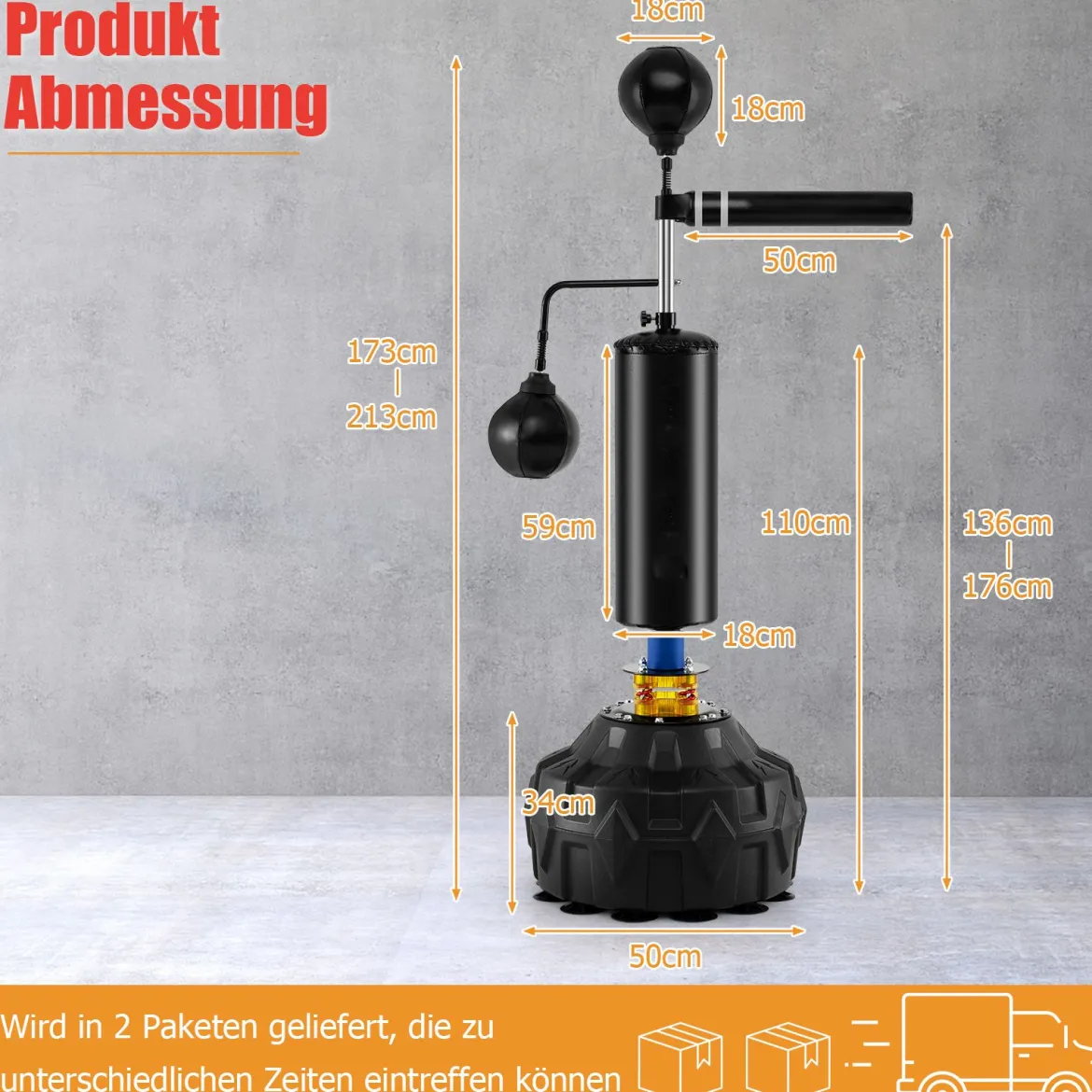 173-213 cm Höhenverstellbarer Boxsack Standboxsack 360 ° Reflexstange mit 2 Speedbällen