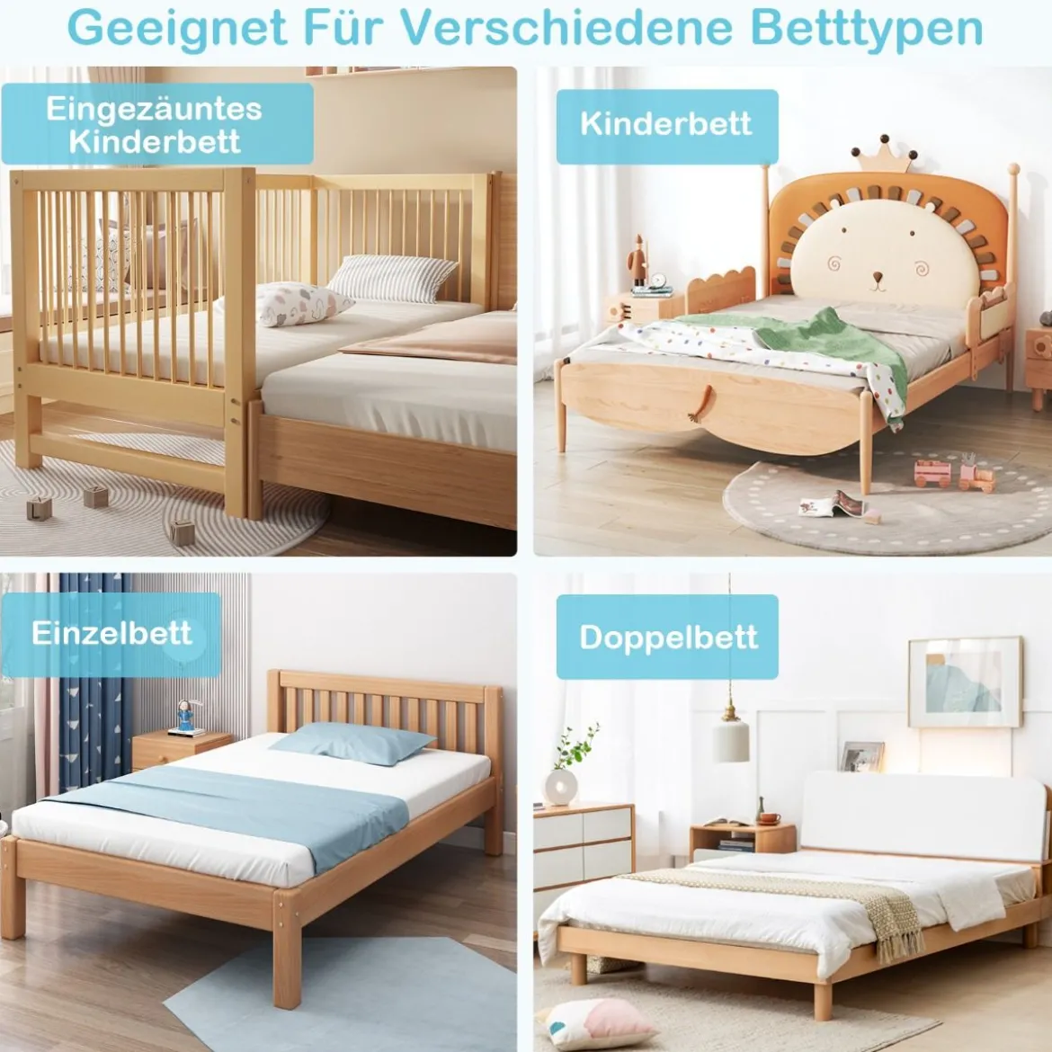 150cm Höhenverstellbares Bettschutzgitter mit Befestigungsgurt geeignet für Doppelmatratzen Weiß