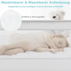 150cm Höhenverstellbares Bettschutzgitter mit Befestigungsgurt geeignet für Doppelmatratzen Weiß