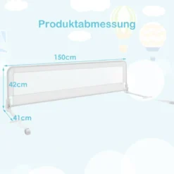 150cm Höhenverstellbares Bettschutzgitter mit Befestigungsgurt geeignet für Doppelmatratzen Weiß