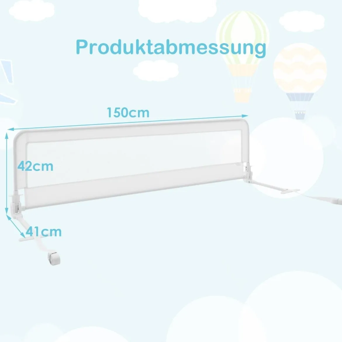 150cm Höhenverstellbares Bettschutzgitter mit Befestigungsgurt geeignet für Doppelmatratzen Weiß