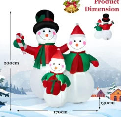 200 cm hohe aufblasbare Schneemannfamilie Weihnachtsdekoration mit LED-Lichtern Bunt