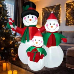 200 cm hohe aufblasbare Schneemannfamilie Weihnachtsdekoration mit LED-Lichtern Bunt