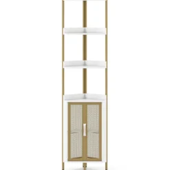 170 cm Hoh Eckregal mit Schrank & Türen & Metallrahmen Freistehendes Bücherregal Weiß