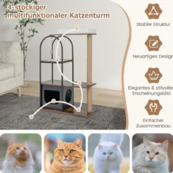 118 cm hohe Katzenbaum-Turm mit Metallrahmen Klettermöbel für Katzen