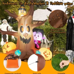 180 cm hoher Aufblasbarer toter Halloween-Baum mit Kürbis Geisterbaum mit LED-Lichtern