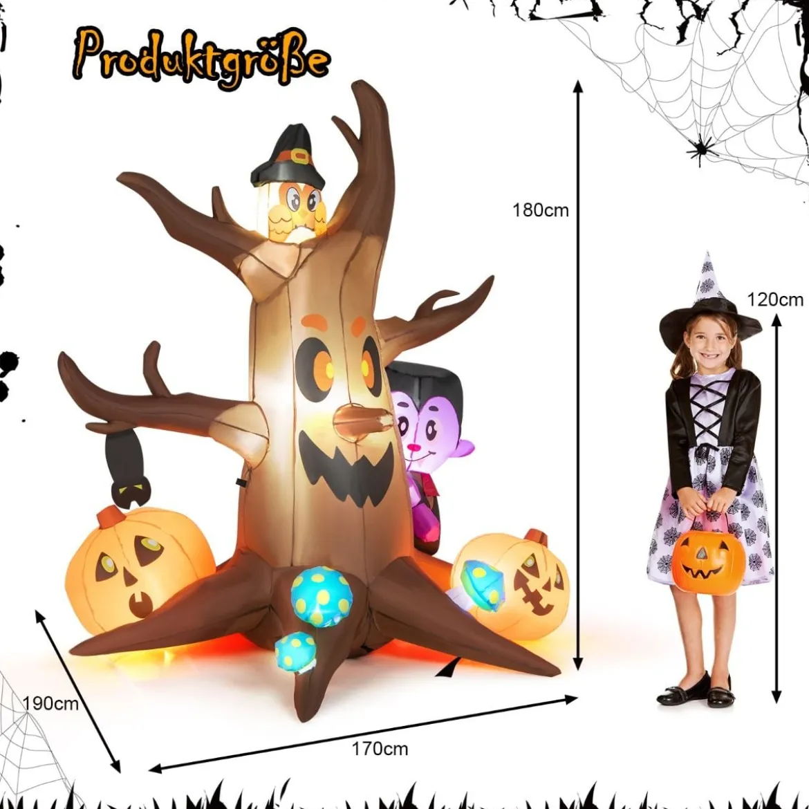 180 cm hoher Aufblasbarer toter Halloween-Baum mit Kürbis Geisterbaum mit LED-Lichtern