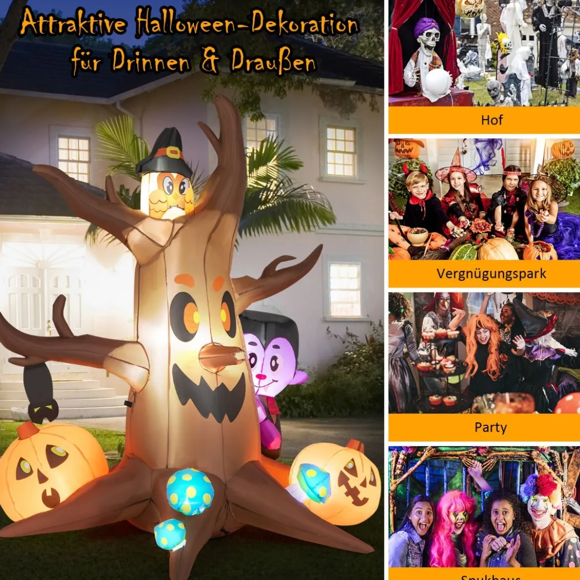 180 cm hoher Aufblasbarer toter Halloween-Baum mit Kürbis Geisterbaum mit LED-Lichtern