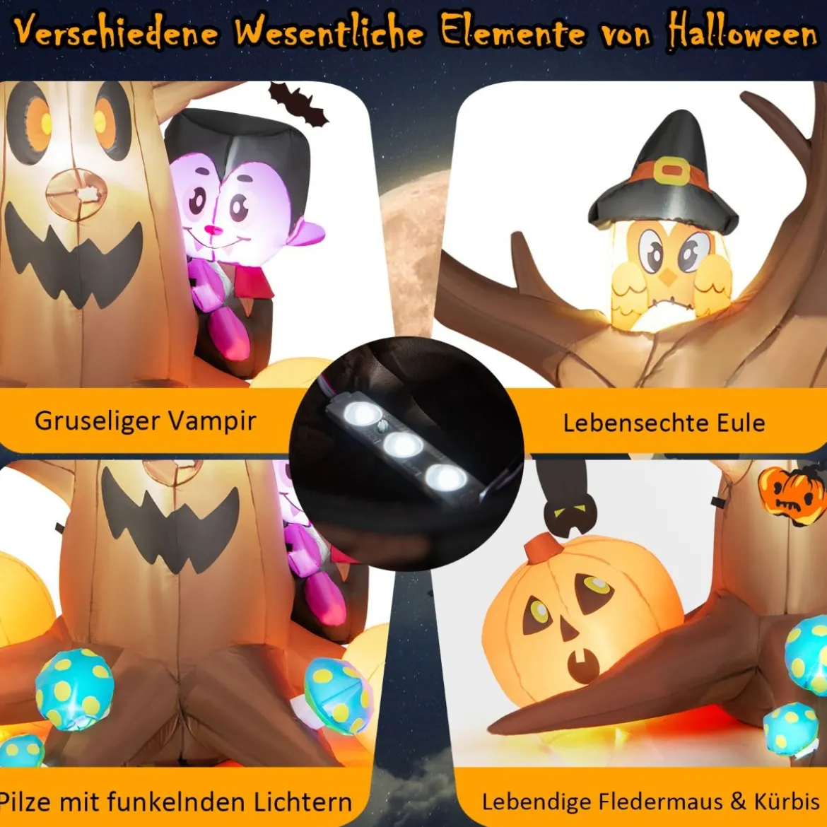180 cm hoher Aufblasbarer toter Halloween-Baum mit Kürbis Geisterbaum mit LED-Lichtern