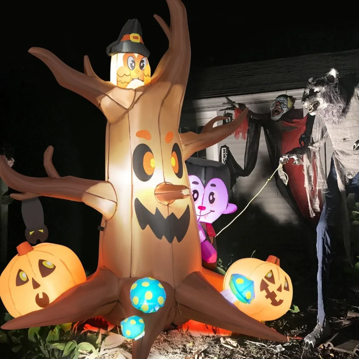 180 cm hoher Aufblasbarer toter Halloween-Baum mit Kürbis Geisterbaum mit LED-Lichtern